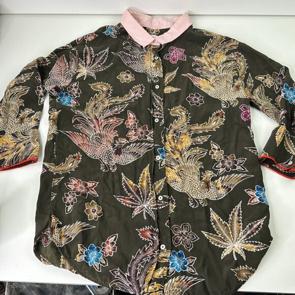 Sandro Paris Brown Floral Pink Collared Silk Blouse - Picture 5 of 14